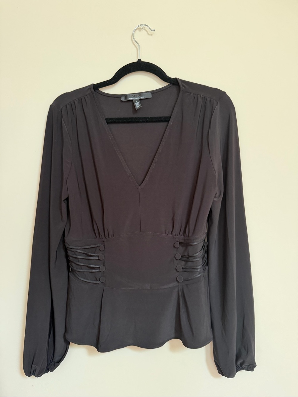 White House Black Market Black V-Neck Long-Sleeve Top - Picture 4 of 5